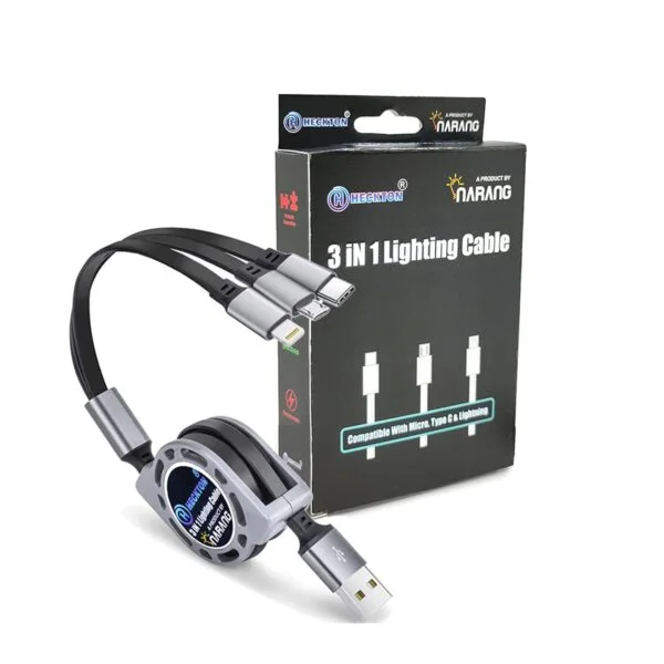 NARANG Multi Retractable 3.0A Fast Charger Cord, Multiple Charging Cable 4Ft/1.2m 3-in-1 USB Charge Cord with Phone/Type C/Micro USB for All Android and iOS Smartphones (Multicolor) (Pack of 1) USB Cables