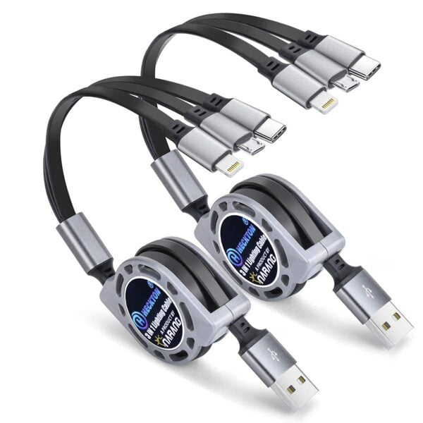 NARANG Multi Retractable 3.0A Fast Charger Cord, Multiple Charging Cable 4Ft/1.2m 3-in-1 USB Charge Cord with Phone/Type C/Micro USB for All Android and iOS Smartphones (Multicolor) (Pack of 1) USB Cables 3