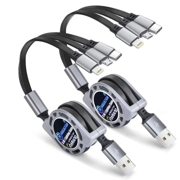 NARANG Multi Retractable 3.0A Fast Charger Cord, Multiple Charging Cable 4Ft/1.2m 3-in-1 USB Charge Cord with Phone/Type C/Micro USB for All Android and iOS Smartphones (Multicolor) (Pack of 1) USB Cables 3